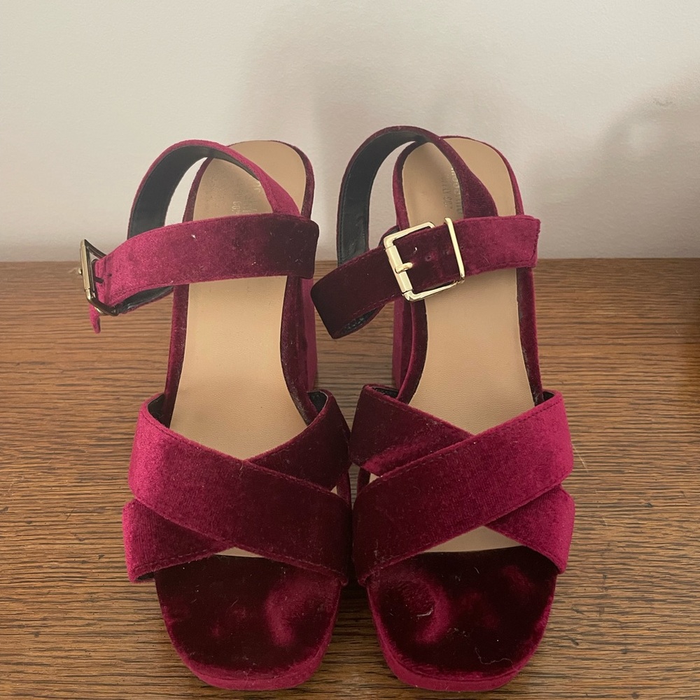Ruby velvet strappy heeels. Size 9
